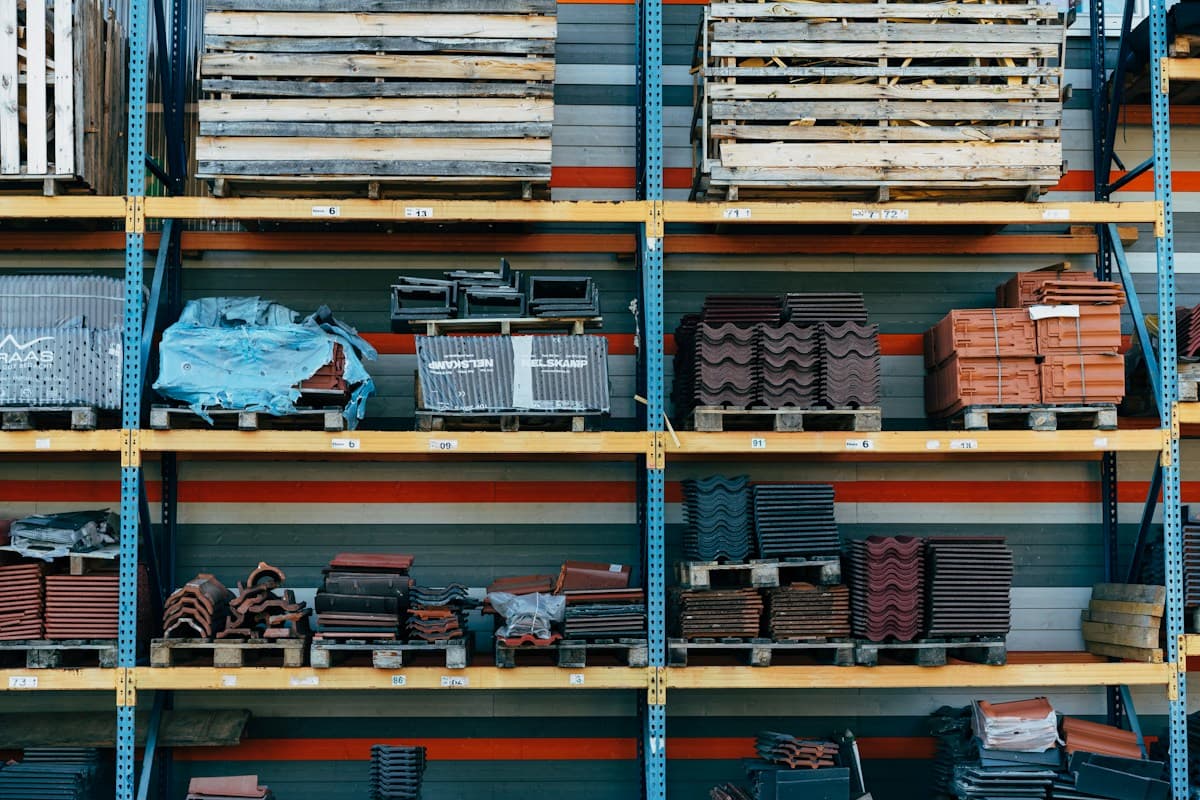 Shelves stocked with building materials